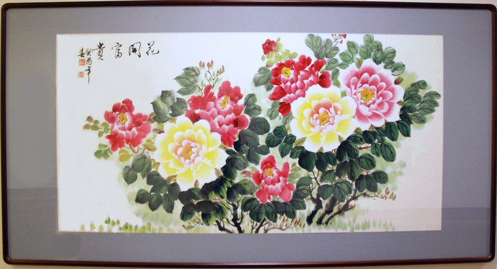 レア品 一期一会 縁起物 繁盛 おもてなし 軸 絵 花鳥 中国 美術 インテリア 絵画 額入り 壁掛け F6 花鳥画 夏飾り 複製画 額飾り1枚 日本画